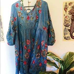 FLORAL EMBROIDERY BABYDOLL DRESS